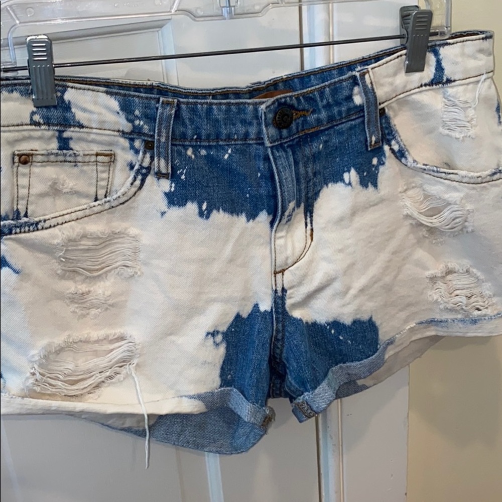 Bleached cuffed denim shorts with distressing